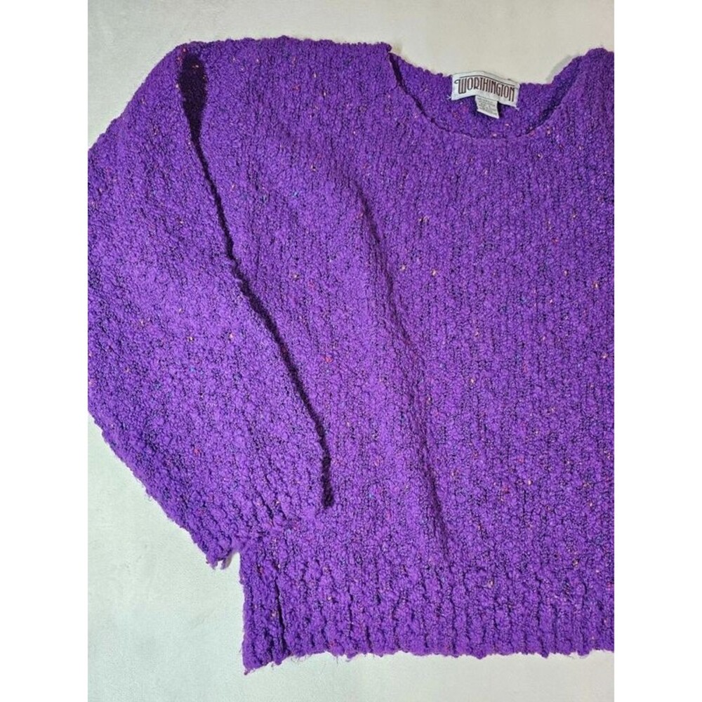 Worthington Purple Popcorn Boucle Sweater Confetti Textured Women's Large